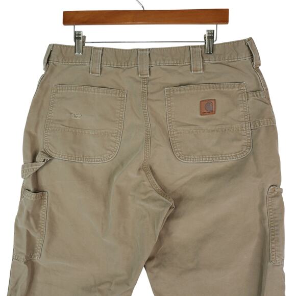 Carhartt Pants Mens 35x32 Khaki B151 Loose Fit Distressed Workwear Utility - Picture 4 of 12